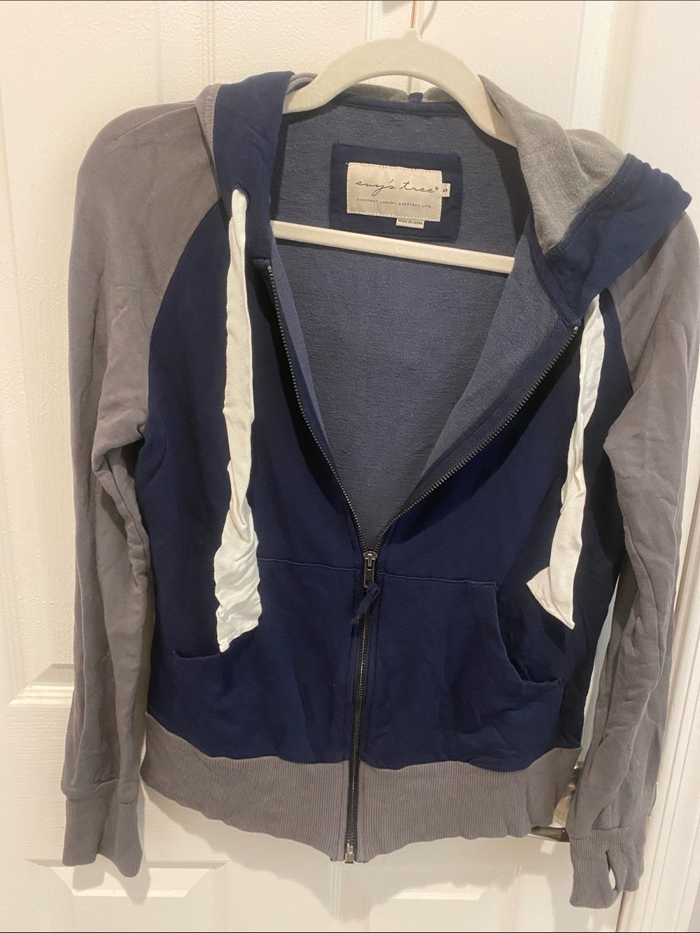 evy's tree Navy and Gray Zip-Up Hoodie Jacket Size S